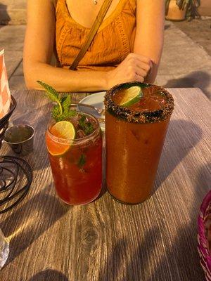 Michelada and a pear drink