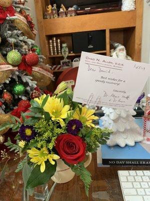 Thank you Dr Allen and staff for taking care of David and this little cute flower arrangement.