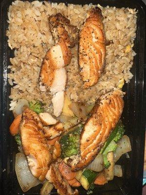 Salmon medium plate fried rice & vegetables