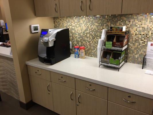 Self-service coffee area in the waiting room