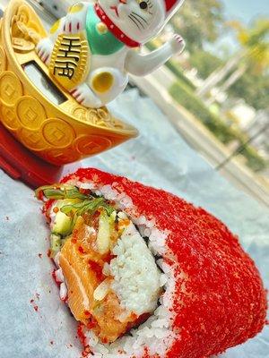 salmon and spicy tuna hot Cheetos sushi burrito