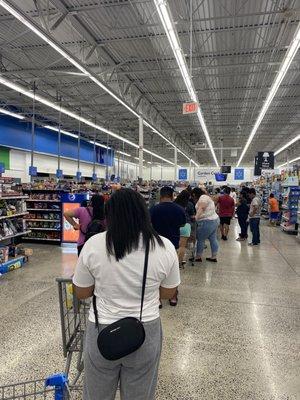 There were two registers open. I waited in line for 45 mins. I had 10 items