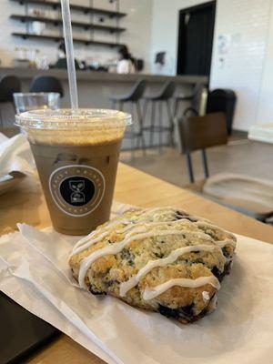 Blueberry scone and iced Capp