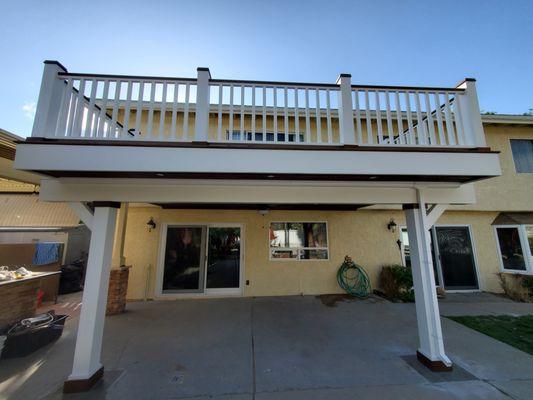 Front of Waterproof Custom Deck Remodel.  Ipe and hand made Railings with lumber wrapped in finish grade hardwood.