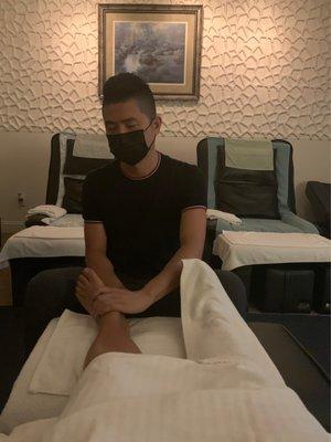 Getting my foot massage