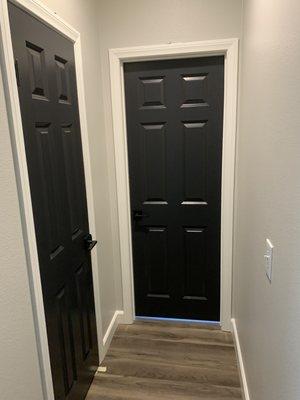 Painted doors, hallway, and flooring