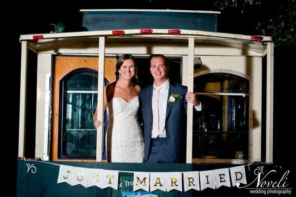 Just the perfect way to exit a wedding..a lovely trolley!