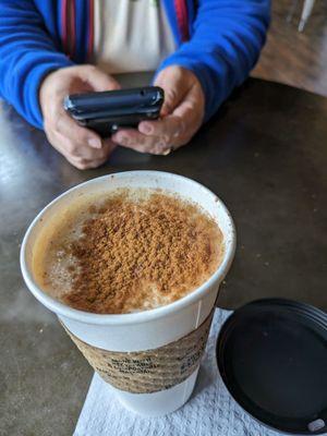 Salted caramel latte with cinnamon