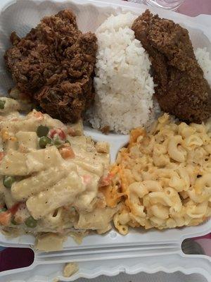 Fried Chicken, Rasta pasta, Baked Mac & Cheese , White Rice