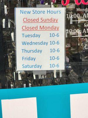 Which is it....open 12-6 on Mon-Wed or closed Monday and opened 10-6