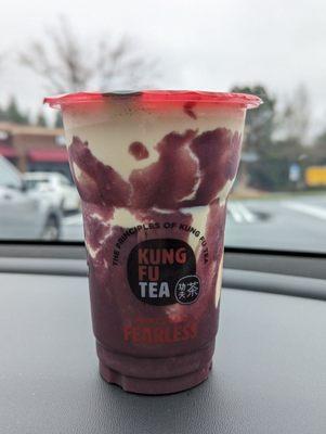 Honey oolong milk tea with purple yam