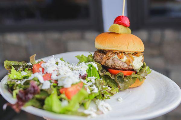 Lamb Burger and Mediteranean Salad