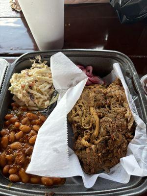 Pulled pork plate w beans and slaw.