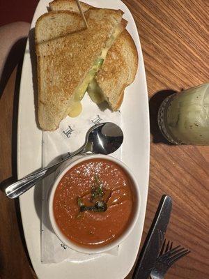 Adult sourdough grilled cheese & tomato basil soup