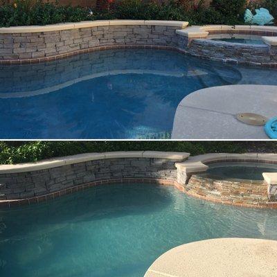 We have been using Mario for 5 months. Here is what our pool looked like before (bottom pic) and after (top).