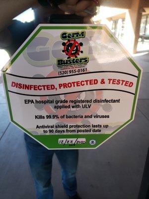 Our Certificate Decal To Proudly Display To Your Customers & Staff That You Are Providing A Safer Environment.