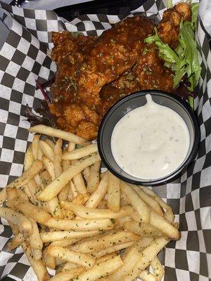 Jerk Chicken tenders and fries