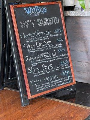 HFT Burrito menu