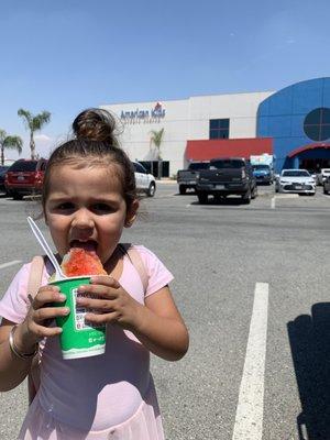 Enjoying yummy shave ice