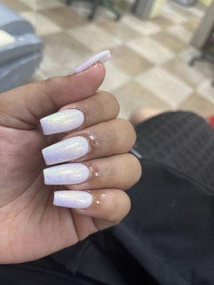 White powder with shimmer gel polish  Full set - $47