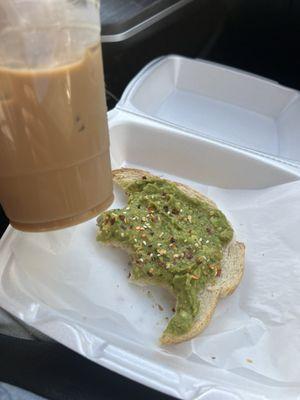 Vanilla iced latte and avocado toast