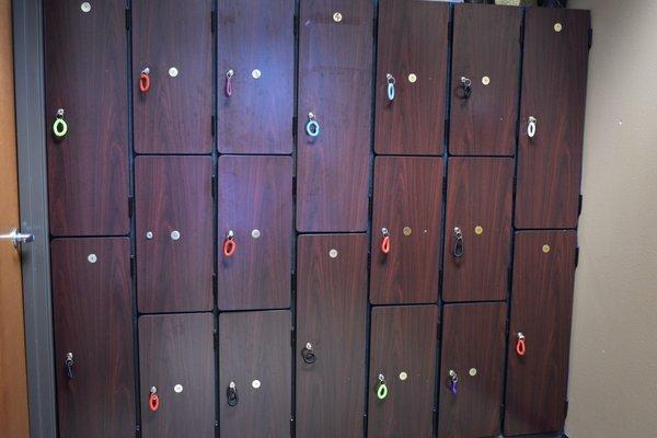 Lockers are free to use while you're here.  Just return the key when you're finished with your workout.