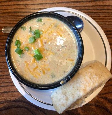 Baked potato soup and fresh baked bread