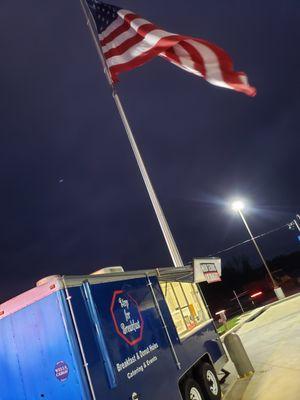 Stop for Breakfast at the Patriot gas station.