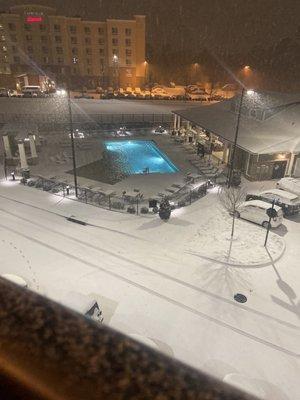 Snow by the pool