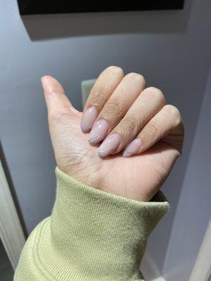 Lovely pastel purple french tips with extra silver outline done by Sonny!