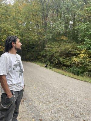 My Fiance Justin admiring the trees and the peaceful nature here at this park for the first time here!