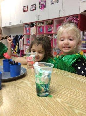 Preschool Girls Enjoying Color Science Activity