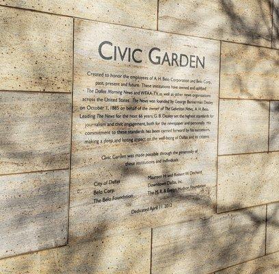 Plaque for Civic Garden