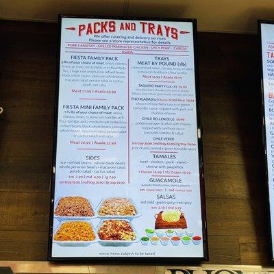 Packs and Trays Menu