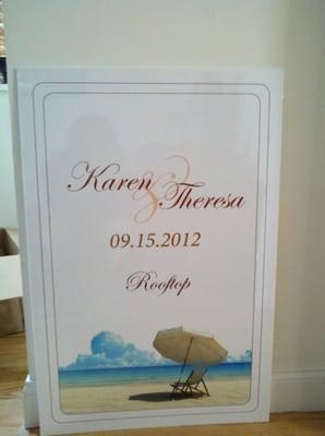 Lobby sign for our latest wedding, which was a beach-themed affair at Hudson Terrace in NYC