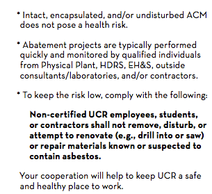 Bannockburn Housing Contract and Handbook Detail on Asbestos Warning