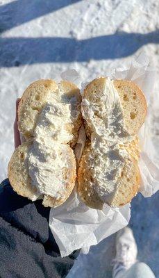 Sesame bagel with plain cream cheese!