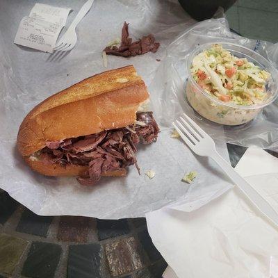 Roast beef hogie and cole slaw