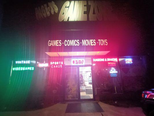 Night Front View of Page-3s Game Zone