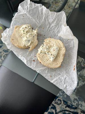 Bagel with chive cream cheese from Hot Bagels in Margate near downbeach deli