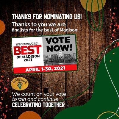 Thanks for nominating us!
 for the best of Madison.