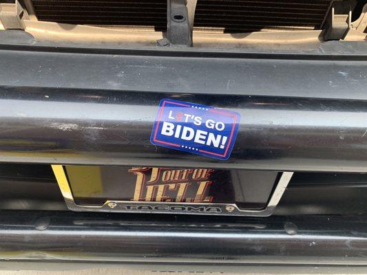 Some jerk stuck a political sticker on my truck!