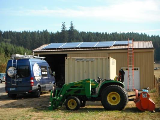 Farm outbuilding roof array.