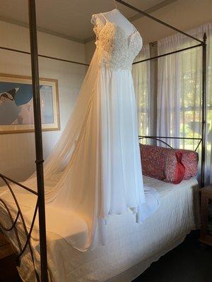 Wedding dress pressed and waiting for me at the venue