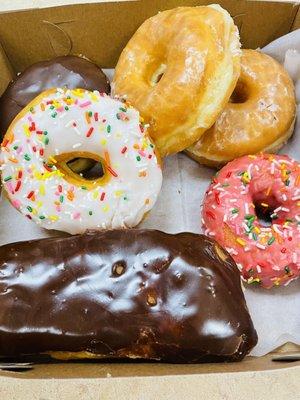 My Half Dozen Mixed Donuts (sprinkles, chocolate bar, boston creme, glazed)!