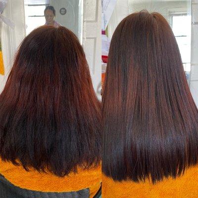 Hair Keratin treatment before and after