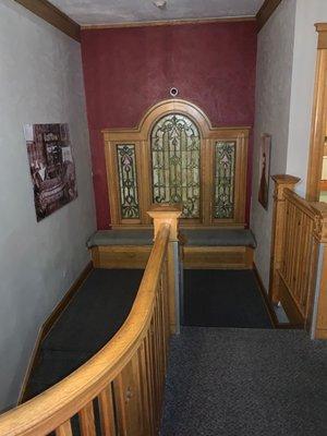 The main staircase from the reception area to the second floor where several dorms and bathrooms were located