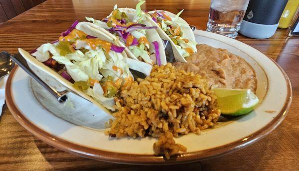 Brisket tacos with rice & beans--the Daily Special