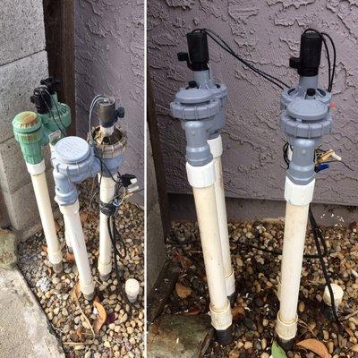 Customer needed 2 sprinkler valves replaced. Old valves (L pic) & new valves (R pic)