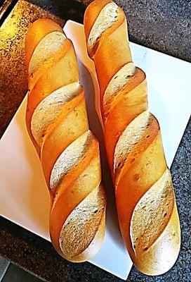 Twin French bread baguettes from the bakery.